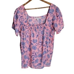 Zac & Rachel Short Sleeve Square Neck. Pullover Smocked Yolk Blouse, size medium